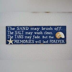 Navy Blue Wood Beach House Sign Memories Will Last Forever - Nautical Decor